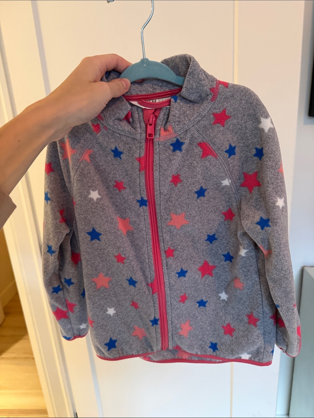 H&M Grey Fleece Jacket with Pink Zipper and Multicolor Stars